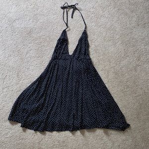 Polka dot halter v neck dress